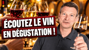 Yann Rousselin trinque avec trois verres de vin, illustration de la phase auditive de la dégustation